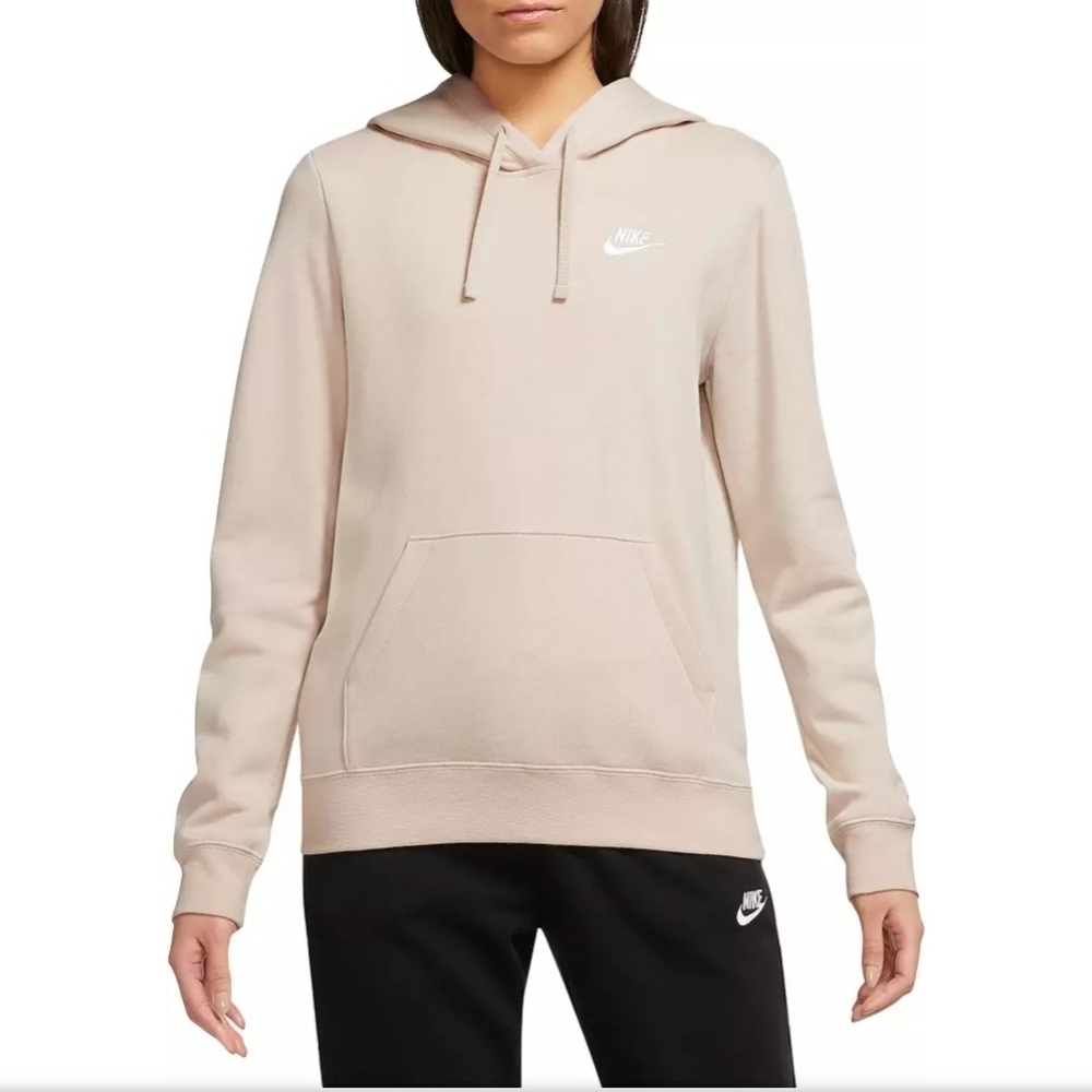Nike Sportswear Club Fleece Hoodie Women XS Beige Sweatshirt Pullover DQ5793